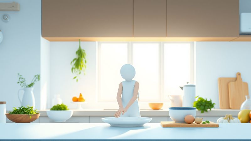 Una figura tranquila limpia un plato