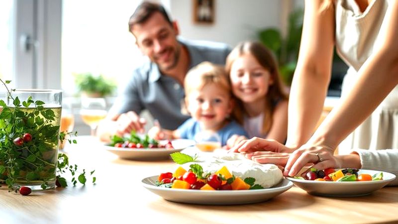 Una familia disfruta de una comida serena