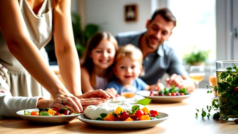 Una familia disfruta de una comida serena