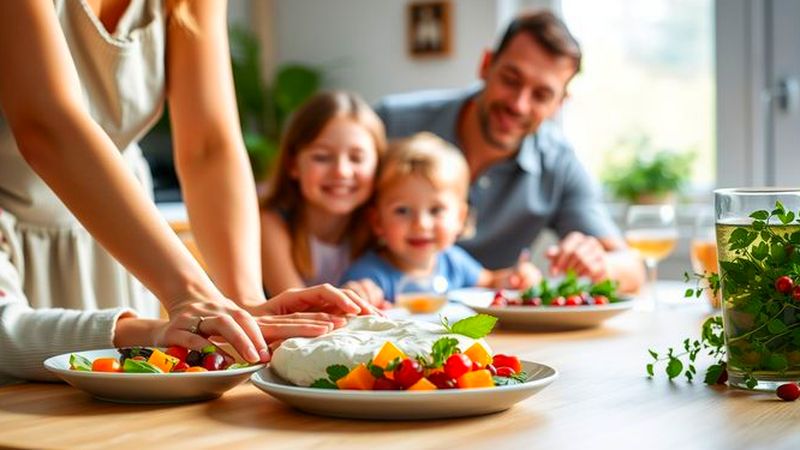 Una familia disfruta de una comida serena
