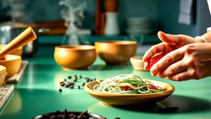 Manos preparan ingredientes en cocina suave