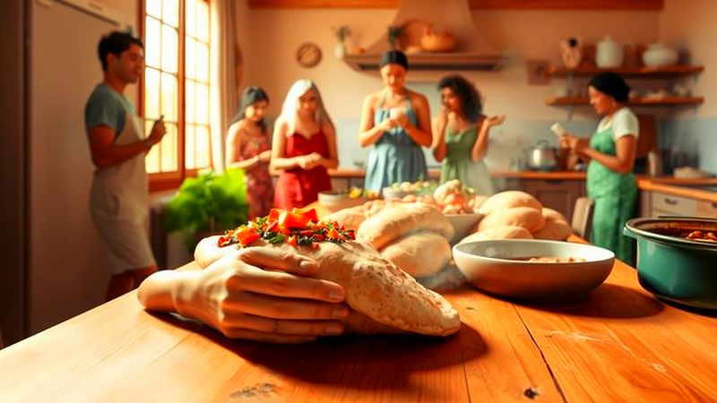 Una cocina acogedora comparte una comida cálida