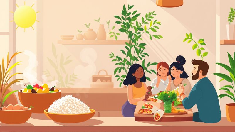 Una cocina cálida celebra una comida compartida