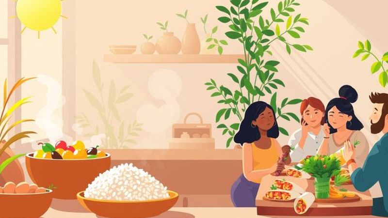 Una cocina cálida celebra una comida compartida