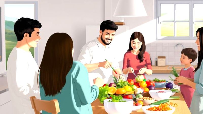 Una familia feliz cocina en armonía