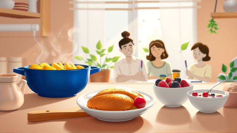 Una cocina acogedora ofrece comida y familia