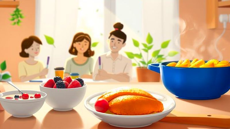 Una cocina acogedora ofrece comida y familia