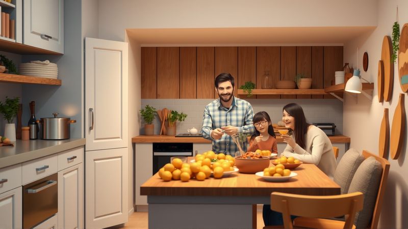 Una cocina cálida y acogedora celebra la familia
