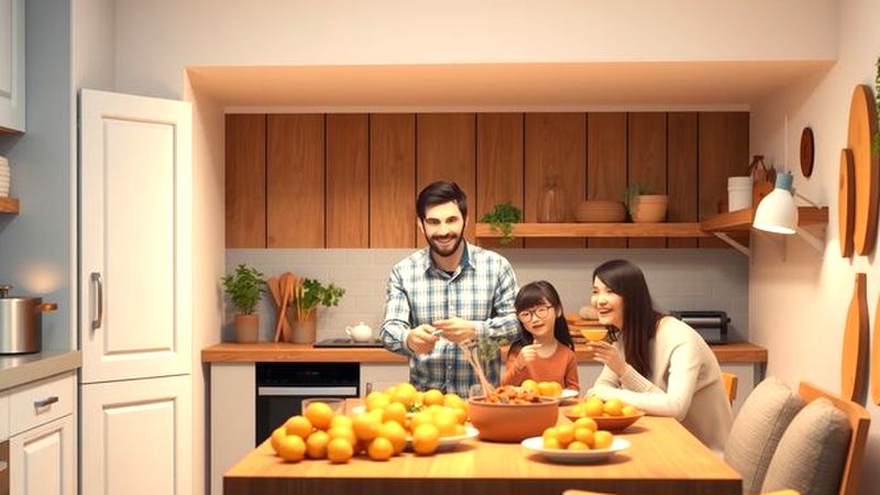 Una cocina cálida y acogedora celebra la familia