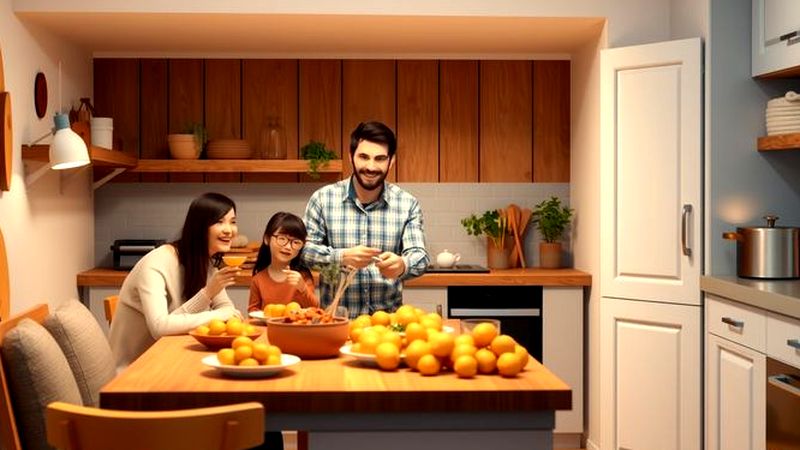 Una cocina cálida y acogedora celebra la familia