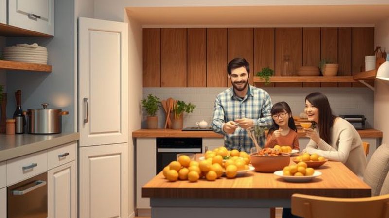 Una cocina cálida y acogedora celebra la familia