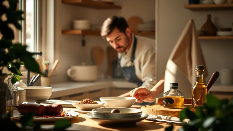 Un cocinero crea excelencia culinaria tranquila