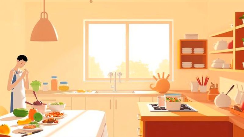Una cocina serena prepara alimentos con cuidado