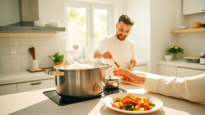 Una familia cocina felizmente