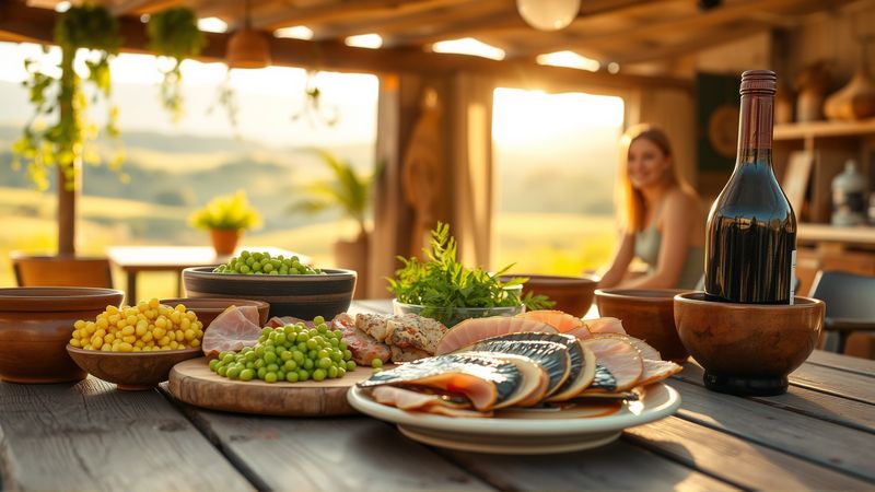 Una mesa rústica ofrece comida idílica