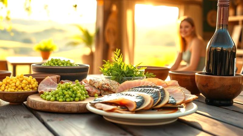 Una mesa rústica ofrece comida idílica