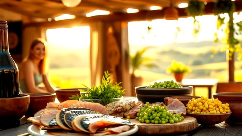 Una mesa rústica ofrece comida idílica
