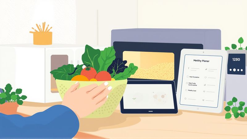 Una mujer organiza frutas frescas en calma
