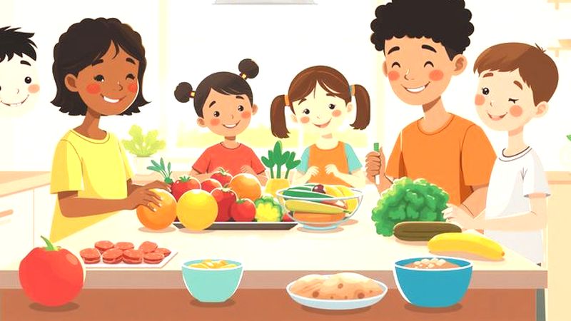 Niños felices eligen frutas saludables