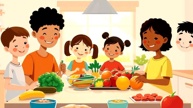 Niños felices eligen frutas saludables