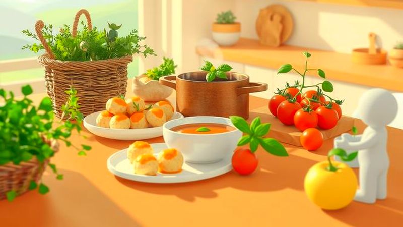 Una cocina luminosa prepara comida serena