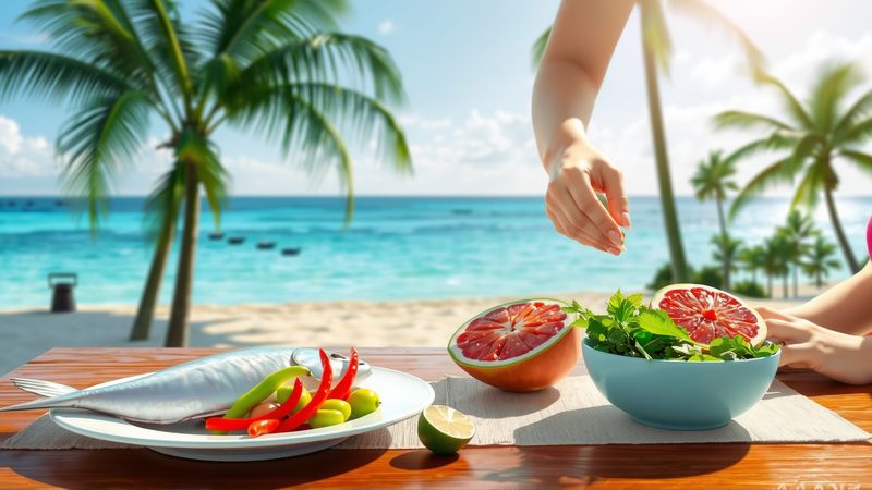 Una mujer crea una ensalada tropical serena