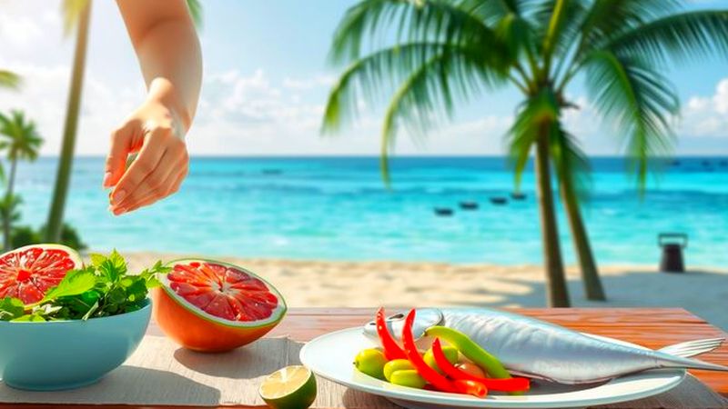 Una mujer crea una ensalada tropical serena